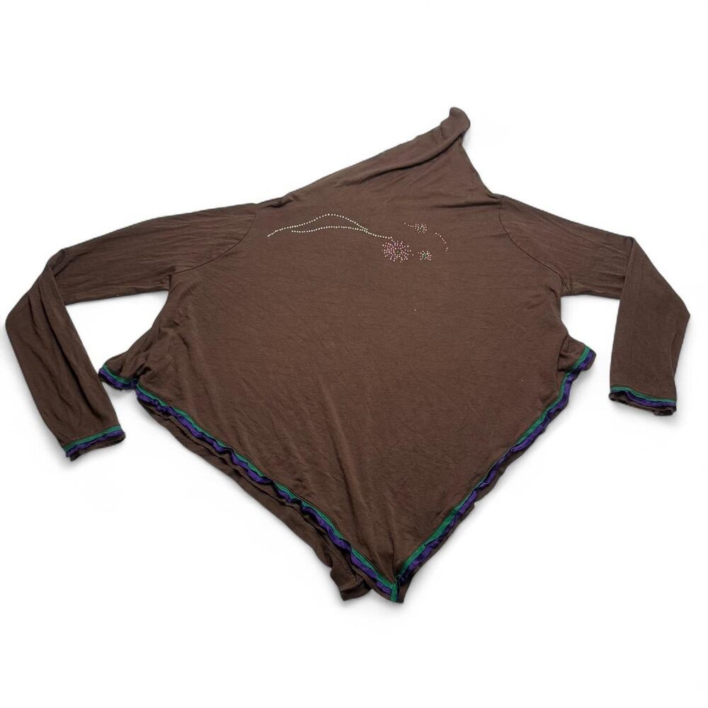 Y2K Asymmetrical off the shoulder brown Mcbling poncho style draping top large - Picture 4 of 7